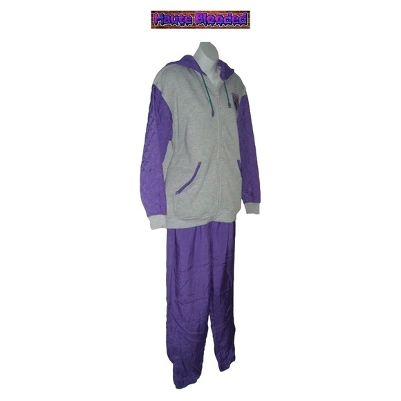 Vintage 80s White Stag Retro Ski Outfit Purple Quilted Hoodie Pants Fair Isle M - Picture 6 of 16